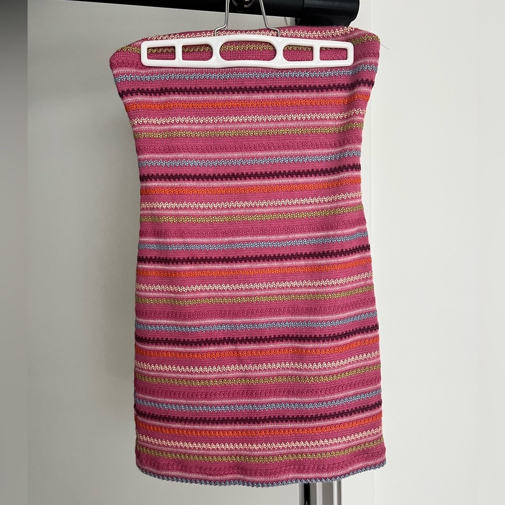 Strapless Striped Pink and Purple Dress